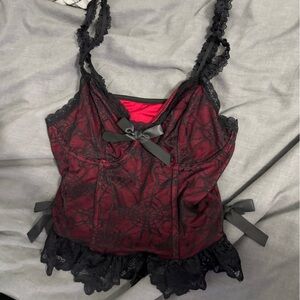 Gothic Spider Lace Trimmed Women's Camisole Black and Red